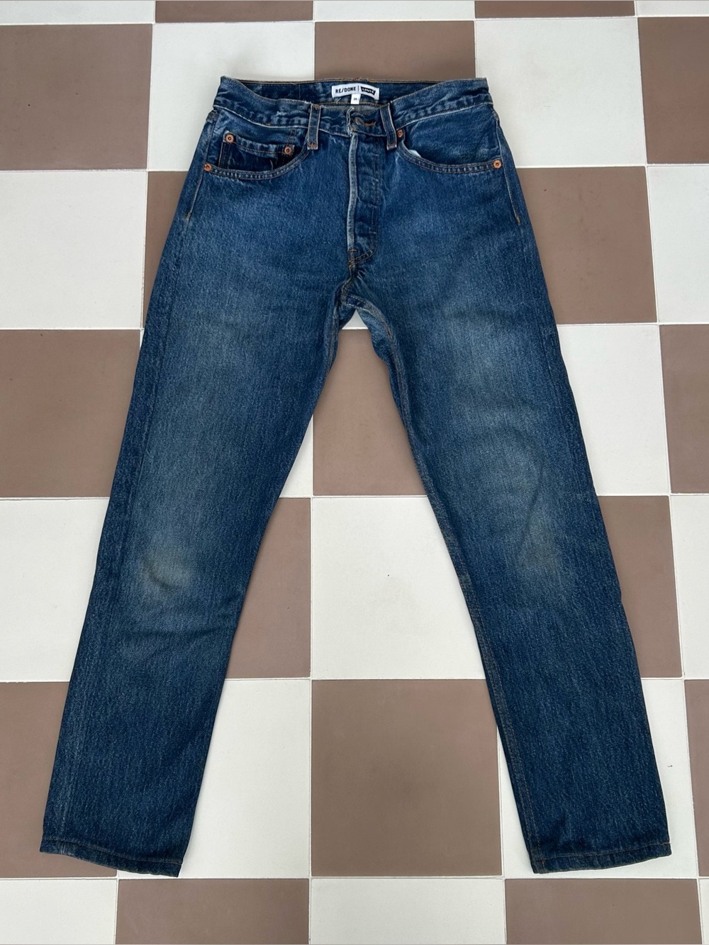 Re/Done x Levi’s Reworked Straight Leg Jeans 25 Blue High Rise Cotton